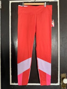 JoyLab XL mid rise Orange Red Colorblock Leggings Pink & Lavender Panels NWT